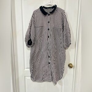 FINAL PRICE Vintage Pally Lou Black and White Striped Button-Up Shirt Dress